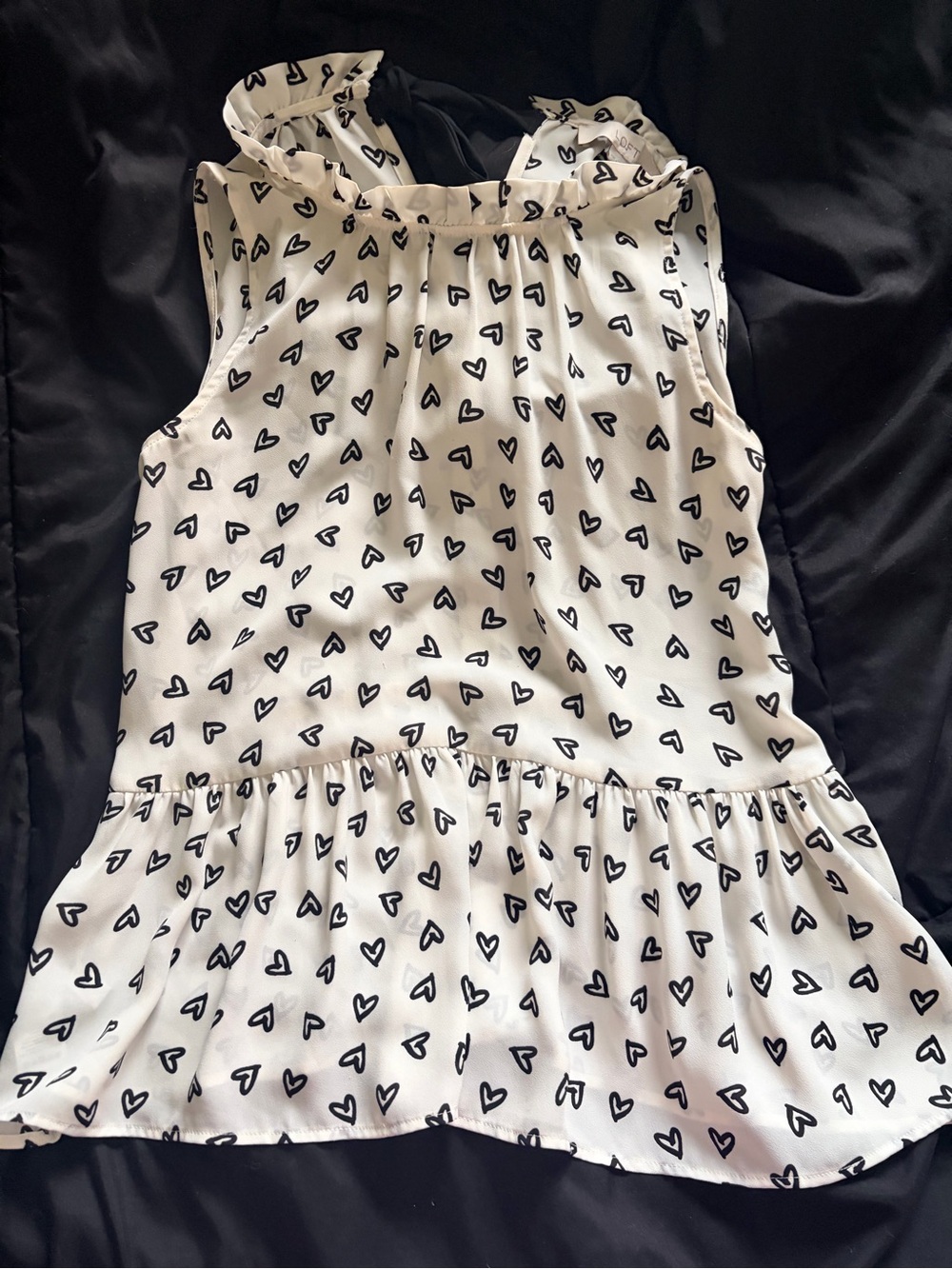 LOFT White Sleeveless Top with Black Heart Print